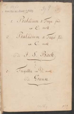 2 Präludien und Fugen, BWV 533 und 549 von J. S. Bach und Fughetta von C. H. Graun