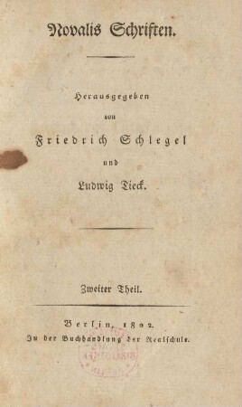 Theil 2: Novalis Schriften