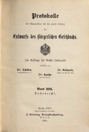 Protokolle der Kommission für die zweite Lesung des Entwurfs des Bürgerlichen Gesetzbuchs, 3. Sachenrecht