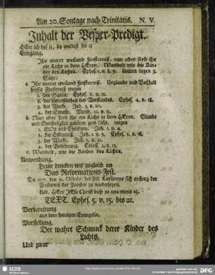 Inhalt der Vesper-Predigt [Am 20. Sontage nach Trinitatis]