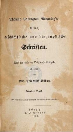 Thomas Babington Macaulay's kleine geschichtliche und biographische Schriften, 4