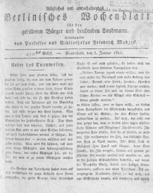 470stes Stück, Sonnabend den 3. Januar 1818