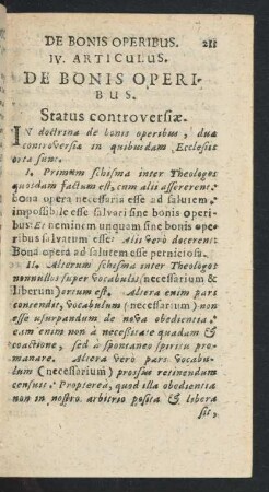 IV. Articulus. De Bonis Operibus.