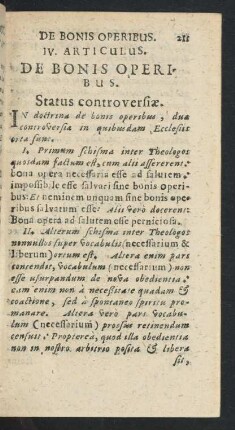 IV. Articulus. De Bonis Operibus.
