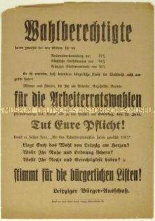 Aufruf des Leipziger Bürgerausschusses zur Wahl des Leipziger Arbeiterrates 1919
