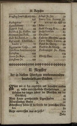 II. Register der in diesem Werkgen vorkommenden denkwürdigen Sachen.