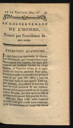 Entretien quatrième. Le gouvernement de l'homme, prouvé par [...]