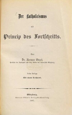 Der Katholicismus als Princip des Fortschritts