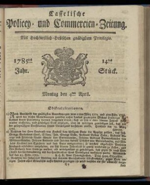 14tes Stueck, Montag den 4ten April. 1785