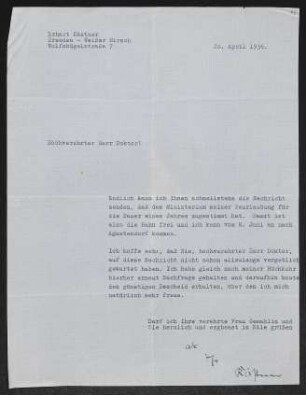 Brief von Erhart Kästner an Gerhart Hauptmann