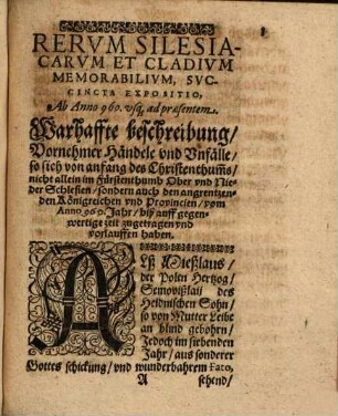 Rerum silesicarum et cladium memorabilium succincta