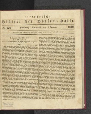No 676. Hamburg. Sonnabend, den 14. Januar. 1832.