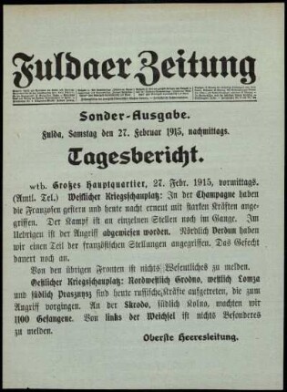 Ausgabe vom Samstag, den 27. Februar 1915.