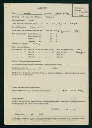 Fragebogen (05.04.1934)