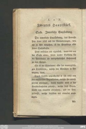 Zweytes Hauptstück. Seele. Innerlich Empfindung.