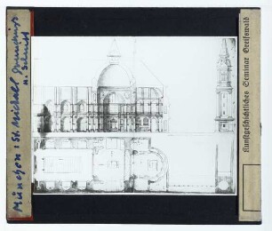 München, St. Michael,Sustris, Plan zur Erweiterung von St. Michael in München (Zeichnung) (München SM) : Grundriss u. Schnitt