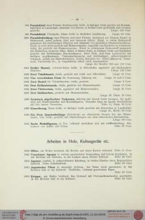 Arbeiten in Holz, Kultusgeräte etc. (Nr. 1012-1067)