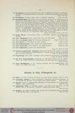 Arbeiten in Holz, Kultusgeräte etc. (Nr. 1012-1067)
