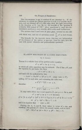 II. - New solution of a cubic equation.