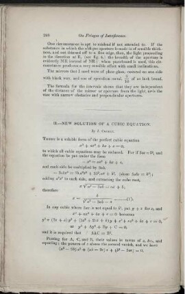 II. - New solution of a cubic equation.