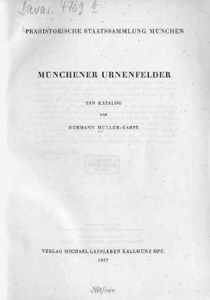 Münchener Urnenfelder : ein Katalog