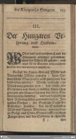 III. Der Hungaren Ursprung und Herkommen