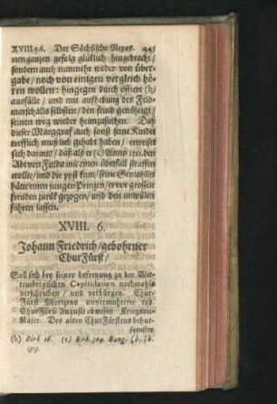 6. Johann Friedrich/ gebohrner ChurFürst.