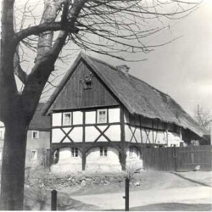 Fachwerkhaus in Gröditz : Ort: Hrodźišćo / Gröditz. Fachwerkhaus mit Schilfdeckung