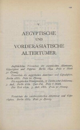 V. Aegyptische und vorderasiatische Altertümer