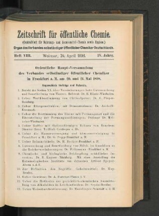 Heft VIII. Weimar, 24. April 1898.