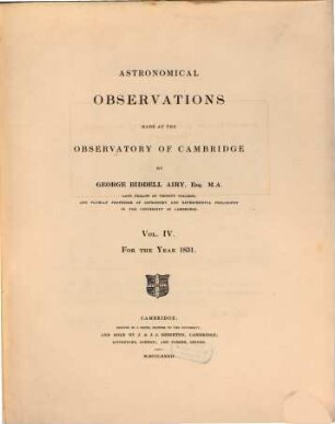 Astronomical observations made at the Observatory of Cambridge. 4, 4. 1831
