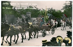 500-jähr. Jubiläum der Universität zu Leipzig: der Wagen mit der neuen Universitätsfahne [500 jähr. Jubiläum der Universität zu Leipzig]