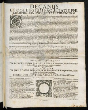 Decanus Et Collegium Facultatis Philosophicae In Universitate Tubingensi Lect. Sal.