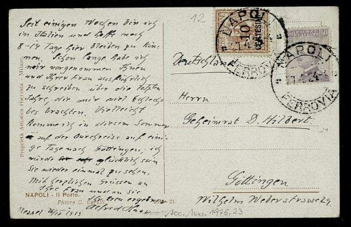 Nr. 12: Postkarte von Alfred Haar an David Hilbert, Klausenburg, 26.4.1919