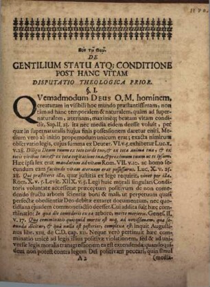 De gentilium statu atque conditione post hanc vitam, Disp. theol. prior