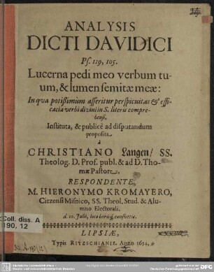 Analysis dicti Davidici Ps. 119, 105