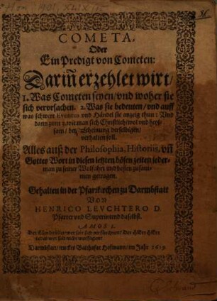 Cometa, oder ein Predigt von Cometen