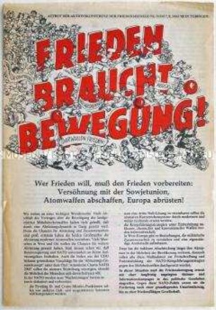 Aufruf der Friedensbewegung zur Unterstützung der Friedensarbeit - Sachkonvolut