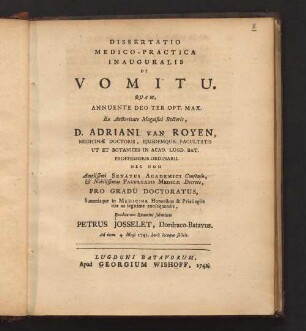 Dissertatio Medico-Practica Inauguralis De Vomitu