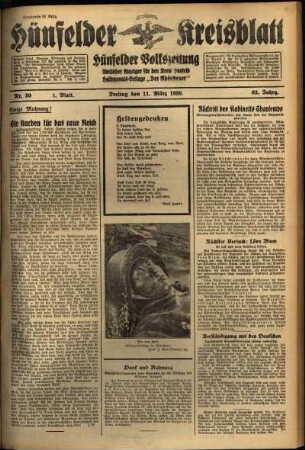 Erste Ausgabe vom Freitag, den 11. März 1938.