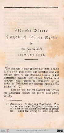 [VI.] Albrecht Dürers Tagebuch seiner Reise in die Niederlande 1520 und 1521