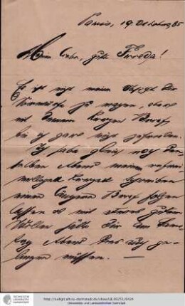 Brief vom 19.10.1885