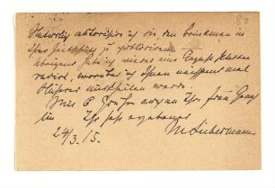 Postkarte an Gustav Schiefler