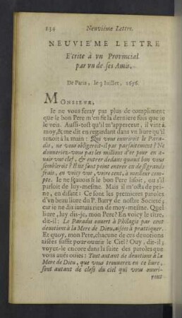 Neuviéme Lettre ... 3. Iuillet, 1656.