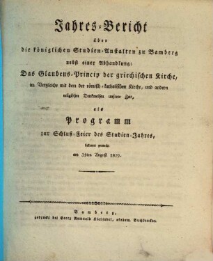 Jahres-Bericht über die Königlichen Studienanstalten zu Bamberg. 1828/29, 1828/29 (1829)