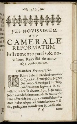 Jus Novissimum Seu Camerale Reformatum [...]