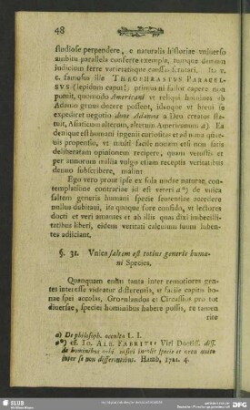 §. 31. Unica saltem est totius generis humani Species