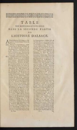 Table Des Matieres Contenues Dans La Seconde Partie De L'Histoire D'Alsace
