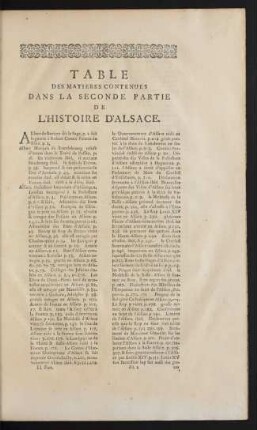 Table Des Matieres Contenues Dans La Seconde Partie De L'Histoire D'Alsace