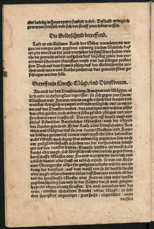 Betreffendt Knecht/ Mägd/ und Dienstbotten.